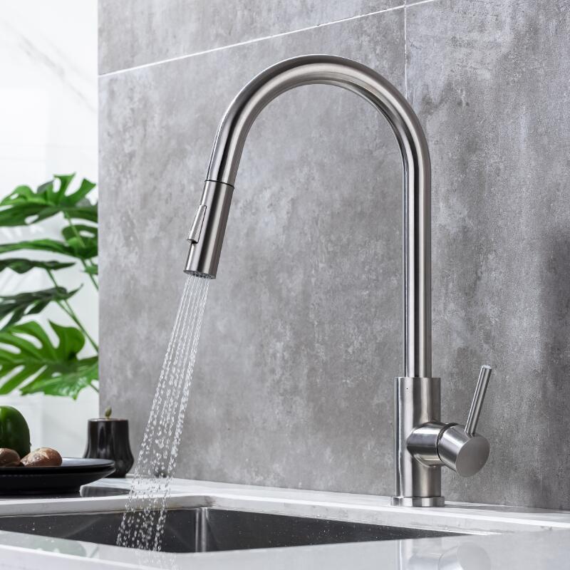 

2021 New Nickel Out Brushed Gold Pull Down Kitchen Rotating Sink Faucet Mixer Tap Sus 304 Mse9