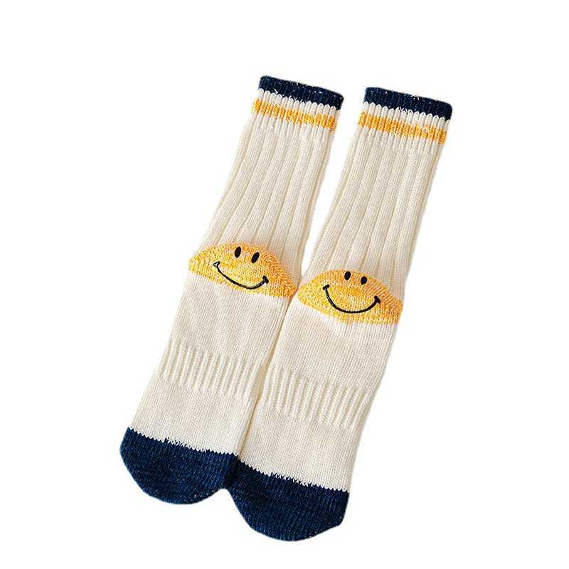 

Sports, casual Hirata Hehong heel smiling face tide brand Kapital thick thread knitted autumn and winter medium tube socks, Horizontal pink smiling face