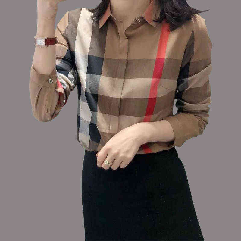 Puur katoen plaid shirt Dunne najaar popular 2021 nieuwe blouse woman plus sized-image-747941492