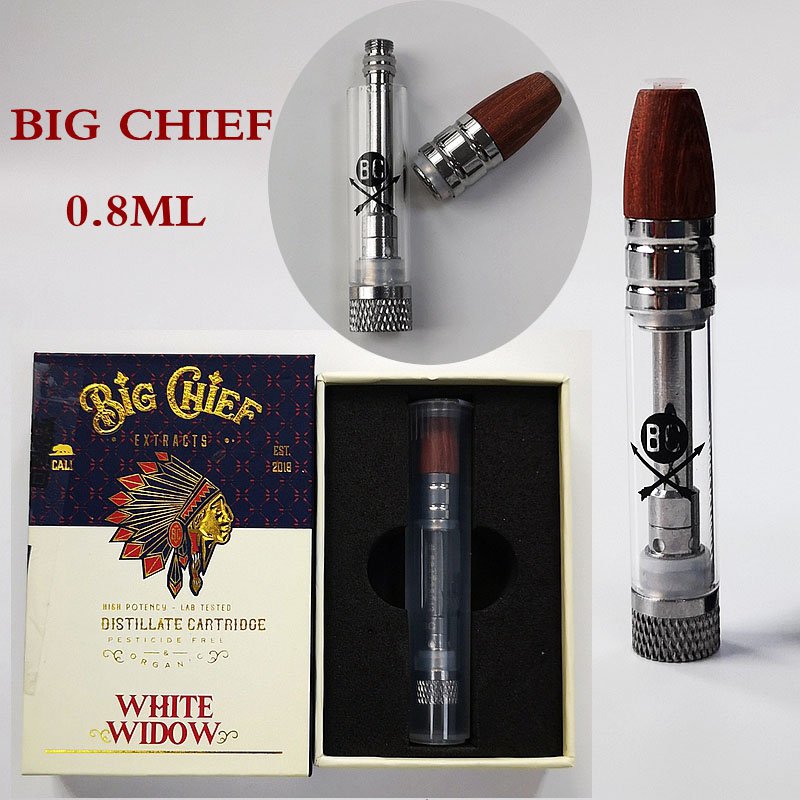 

Big Chief Vape Cartridges Atomizers 0.8ml Box Package Wood Tip Carts Glass Tank Cartridge E Cigarettes Dab Vapes Pen 510 Thread Empty
