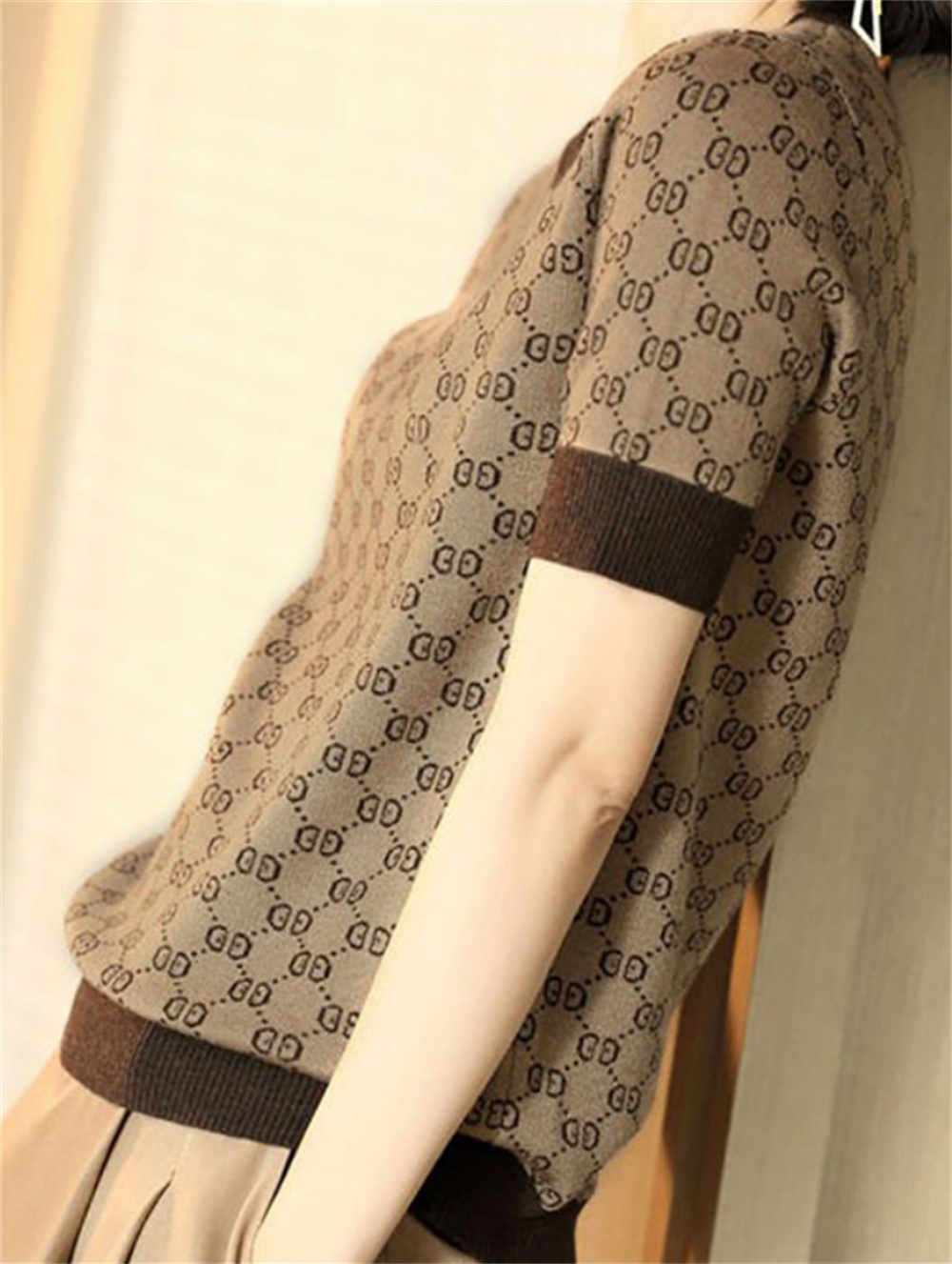 

Fashion Women Causal Dresses Designer Knitted t-shirts Womens coat female T-shirt for Ladies Summer Knitting Tshirts Top Shirt short Sleeve Blouse, Black