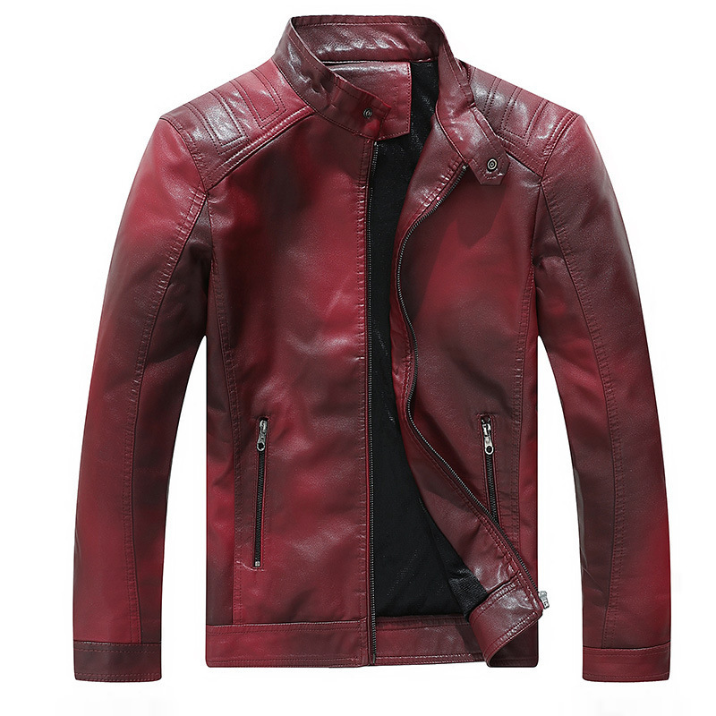 

Stand-up Collar Motorcycle Men Gradient PU Leather Jacket Youth Leather Jacket Foreign Trade Men Clothing, Black