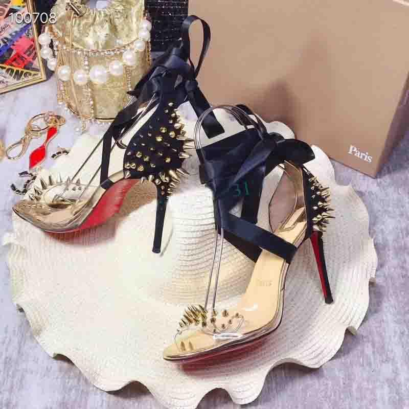 

Newest red bottom sandals Clear PVC strap heels transparent Women Crystals Spiked Sandals Pointed Toe party wedding high heels shoes, Black