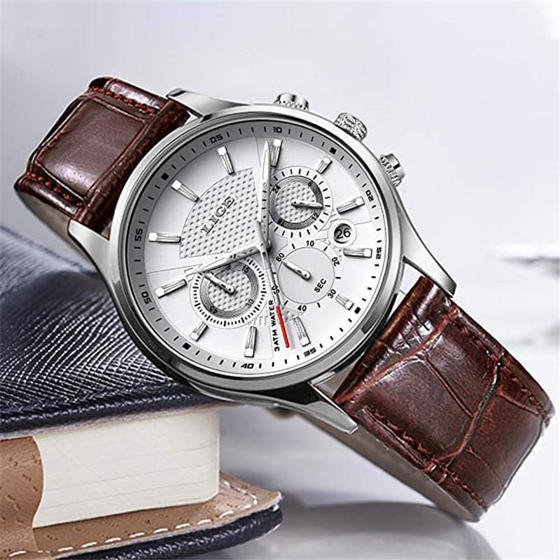 

Wristwatches Send Locally LIGE 2021 Casual Leather Mens Watches Top Brand Luuxury White Quartz Clock Male Waterproof Sports Chronograph Watc, Silver all blue