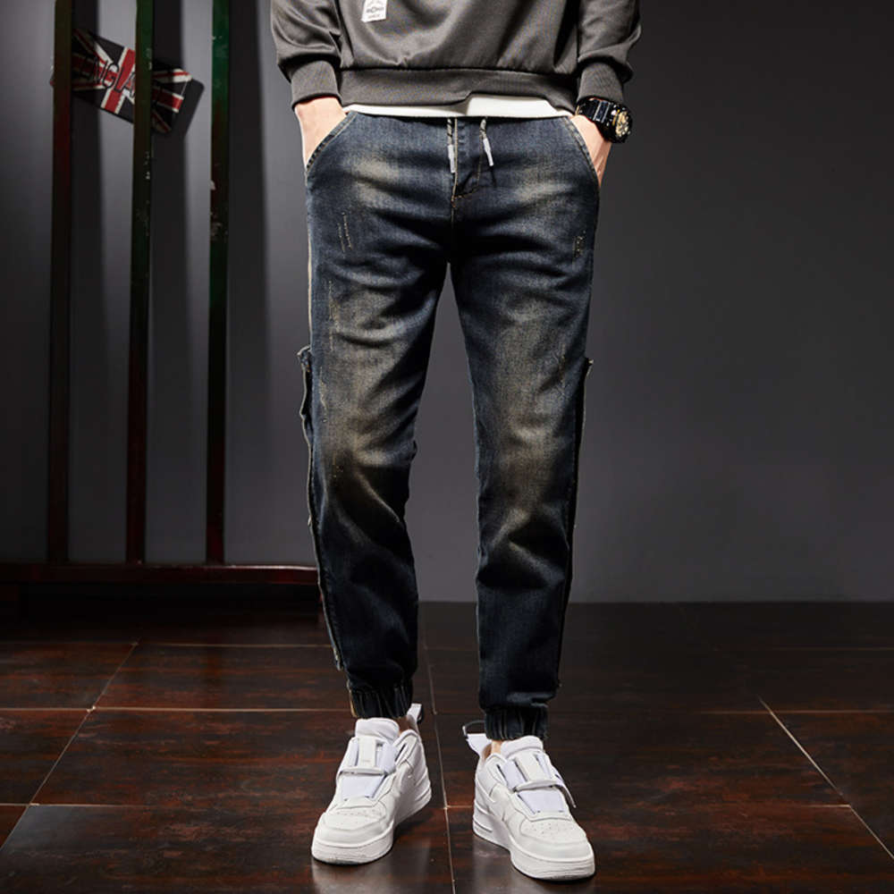 

Pai 9-point jeans 2021 Korean fashion youth Spring slim little leg men's pants, Blue