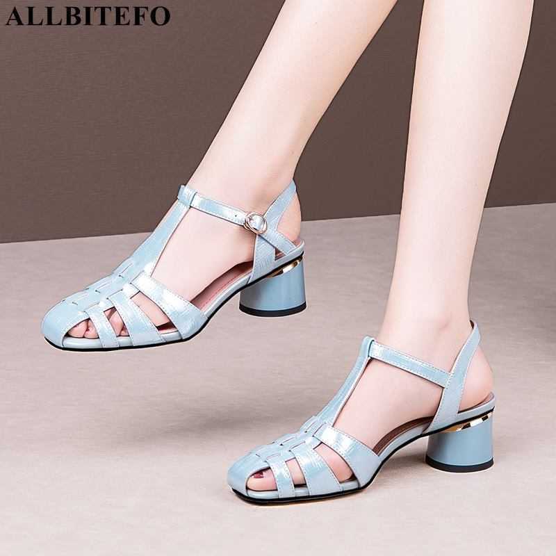 

ALLBITEFO size 34-42 real genuine leather summer women sandals brand fashion casual outdoor street beach shoes women heels shoes 210611, As picture