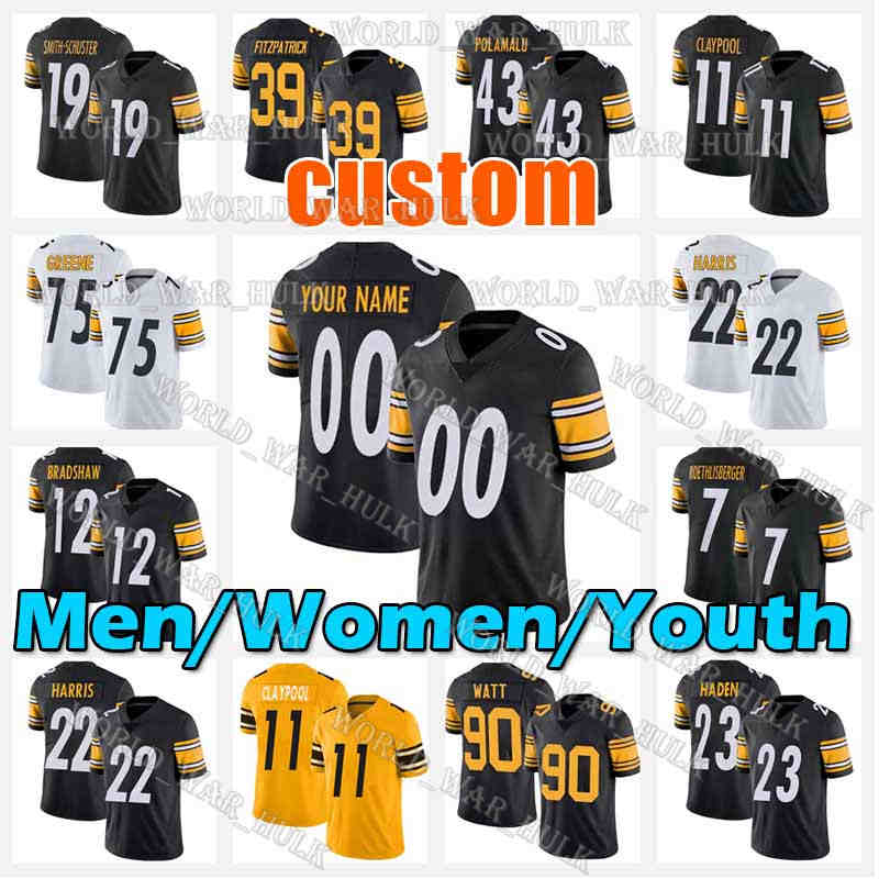 

PittsburghSteelersFootball Jerseys 90 T.J. Watt 22 Najee Harris 11 Chase Claypool 7 Ben Roethlisberger 39 Minkah Fitzpatrick 3 Dwayne Haskins Joe Haden Greene, Men custom jersey(gangren)