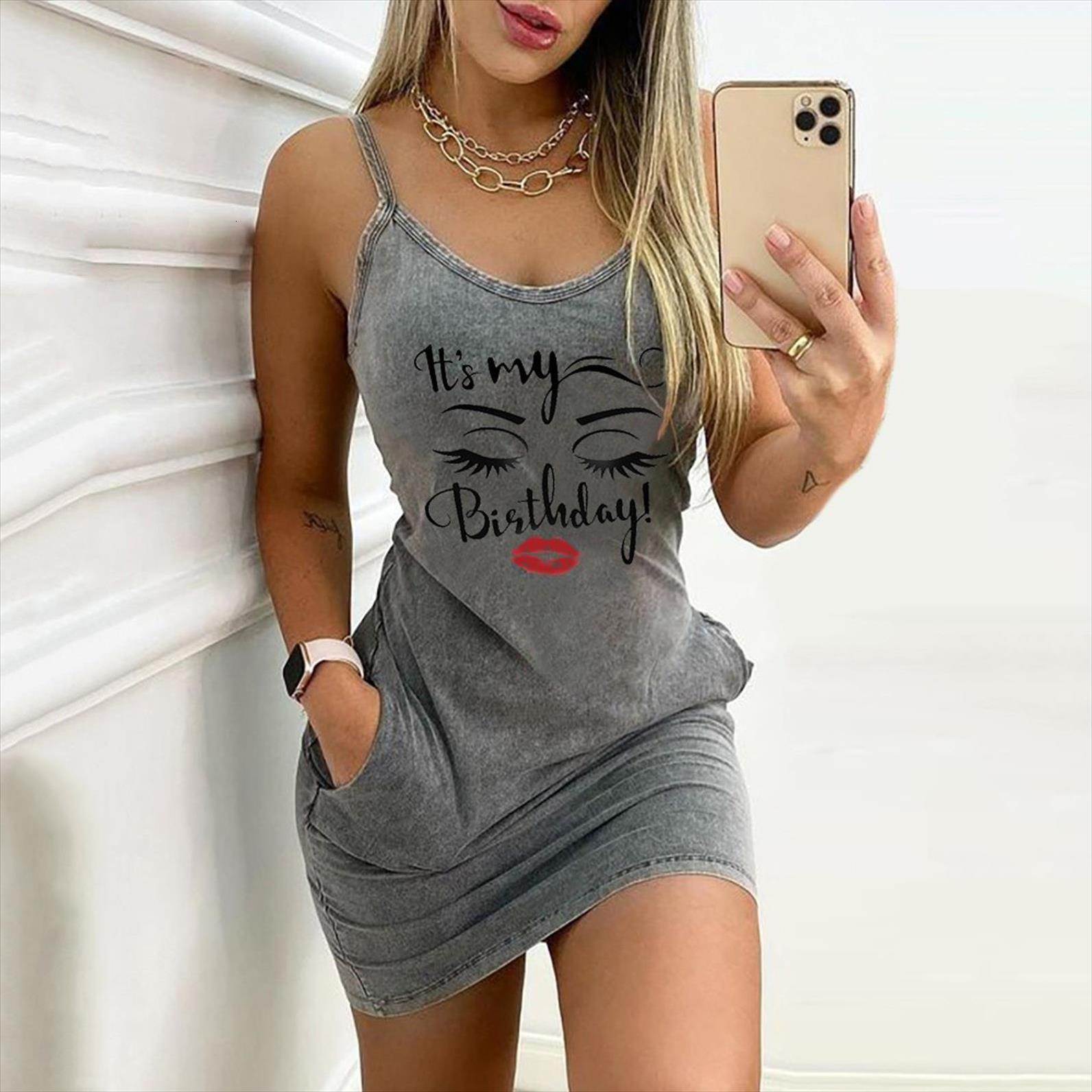 

fashion vest red lips printed womens dresses waist sleeveless o neck summer mini for ladies casual, Black;gray