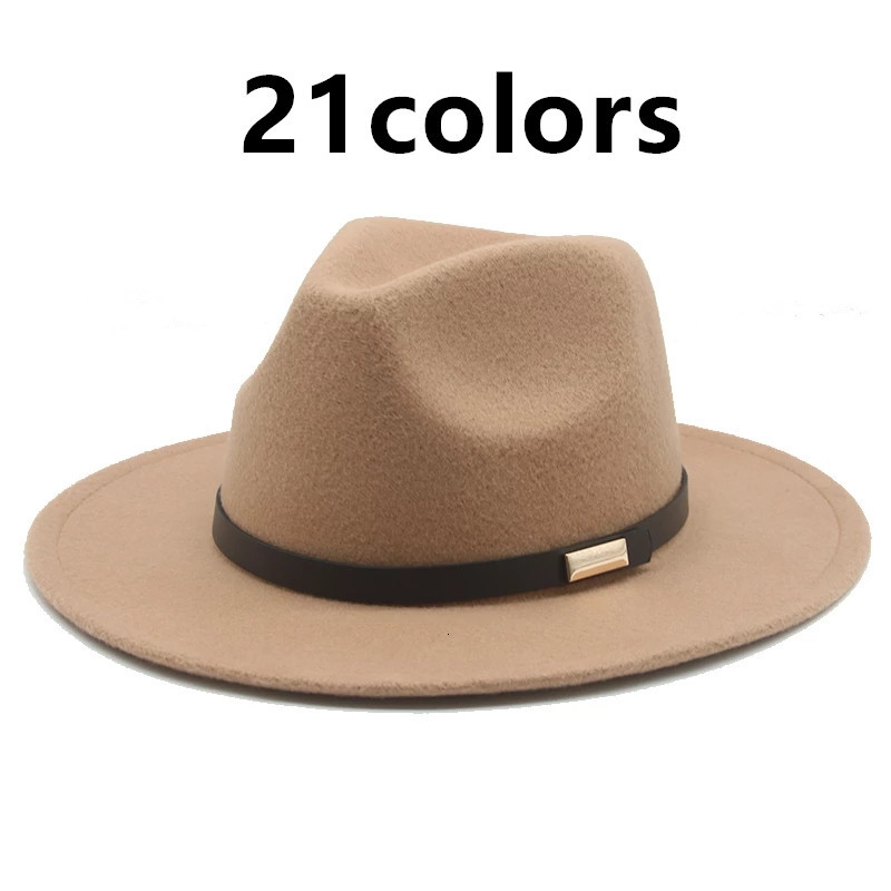 

2021 New Fedora Men Autumn Solid Wide Brim Women with Band Belt Classic Style Wedding Church Winter Hats K1oq, Azure