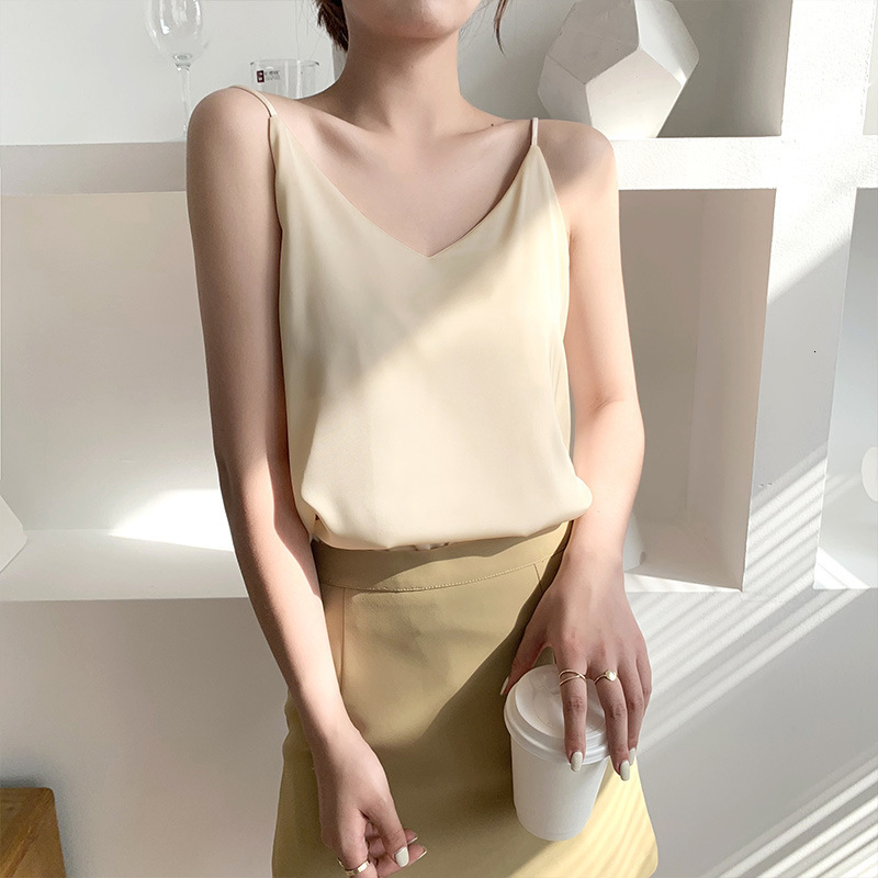 Women&#039;s 2021 Fashion Trend Double Sided Silk Suspender Vest V-neck Sexy Loose Thin Bottomed Shirt-image-702701302