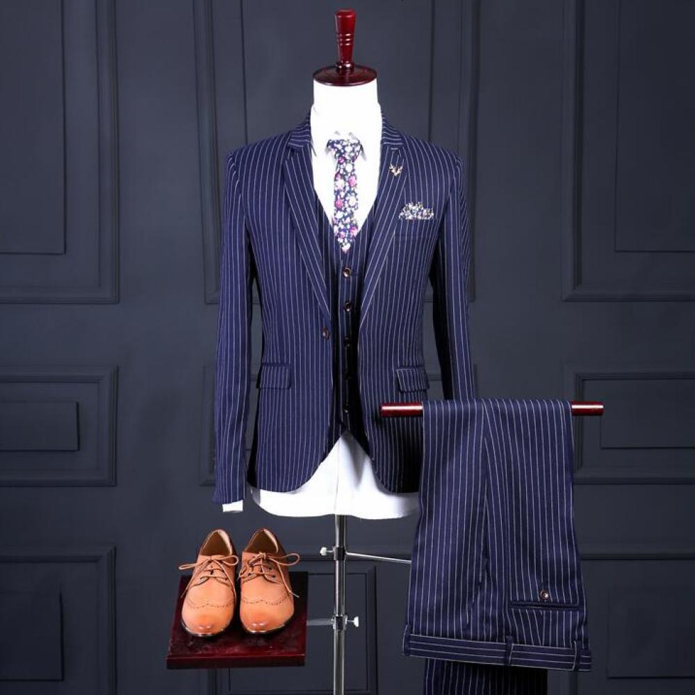 

Male Pieces Set 2021 Style Groom Costume Homme Mariage Slim Fit Striped Business Professional Suit Anea, Blue