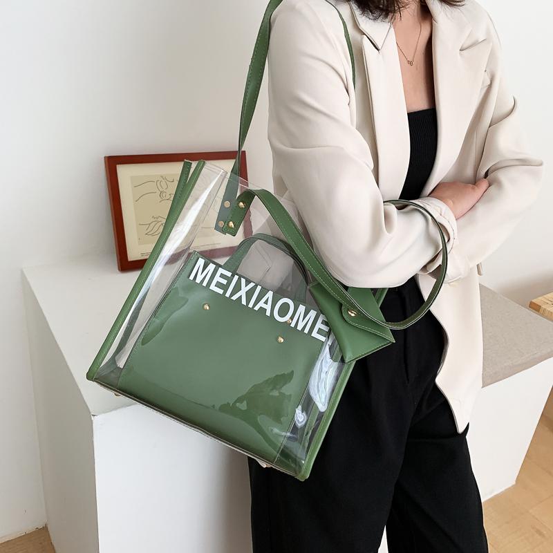 

Fashion Three Composite Transparent Bag Female Clear Jelly PVC Shoulder Bag Sling Summer Large High Quality Beach Women Handbag, Pink