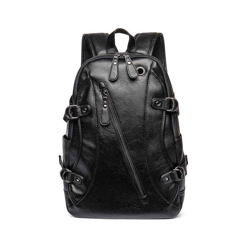 

Men Backpack Fashion PU Leather External USB Charge Waterproof Backpack Travel Bag Casual School Bag leather bookbag, Black