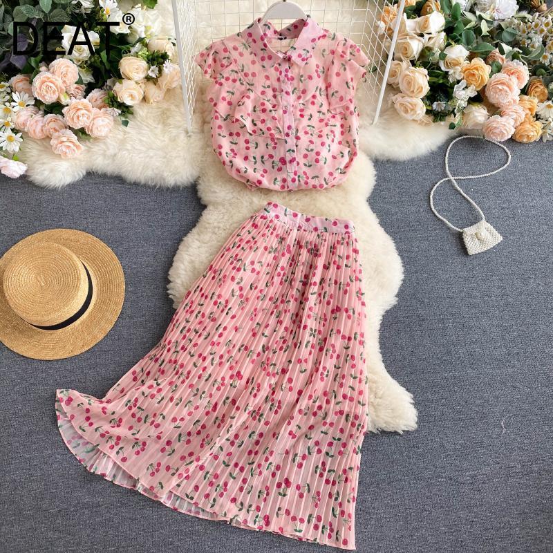 

Women printing pleated midi-long skirt arrivals short two piece set Fashion Spring Summer 11D121 210525, Pink colour
