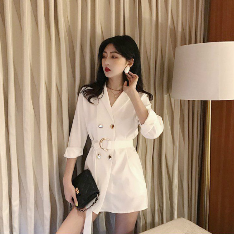 

Spring Women Solid Sashes Blazers Office Ladies Elegant Double Breasted Blazer Korean Harajuku jackets Dress Vestidos, Black;gray