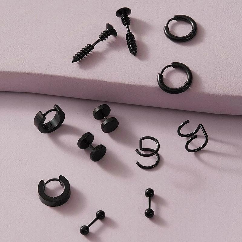 

Stud Earrings Goth Unusual Man For Teens Fashion Stainless Steel Cool Stuff Punk Gothic Style Men's Hoop Black Grange