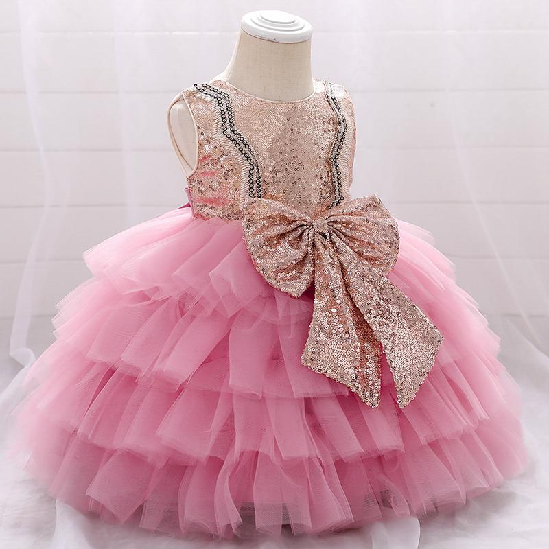 

Girl's Dresses Sequin Bow Infant Girls 1st Year Birthday Party Dress Lace Tutu Born Baby Baptism Kids Princess Costume, Blue