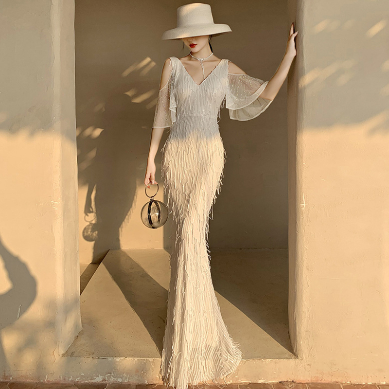 Élégant Blanc Aso Ebi Robes De Bal Sirène Cap Manches Étage Longueur Longue Robe De Bal De Soirée Porter Plus La Taille Élégante Robes Formelles