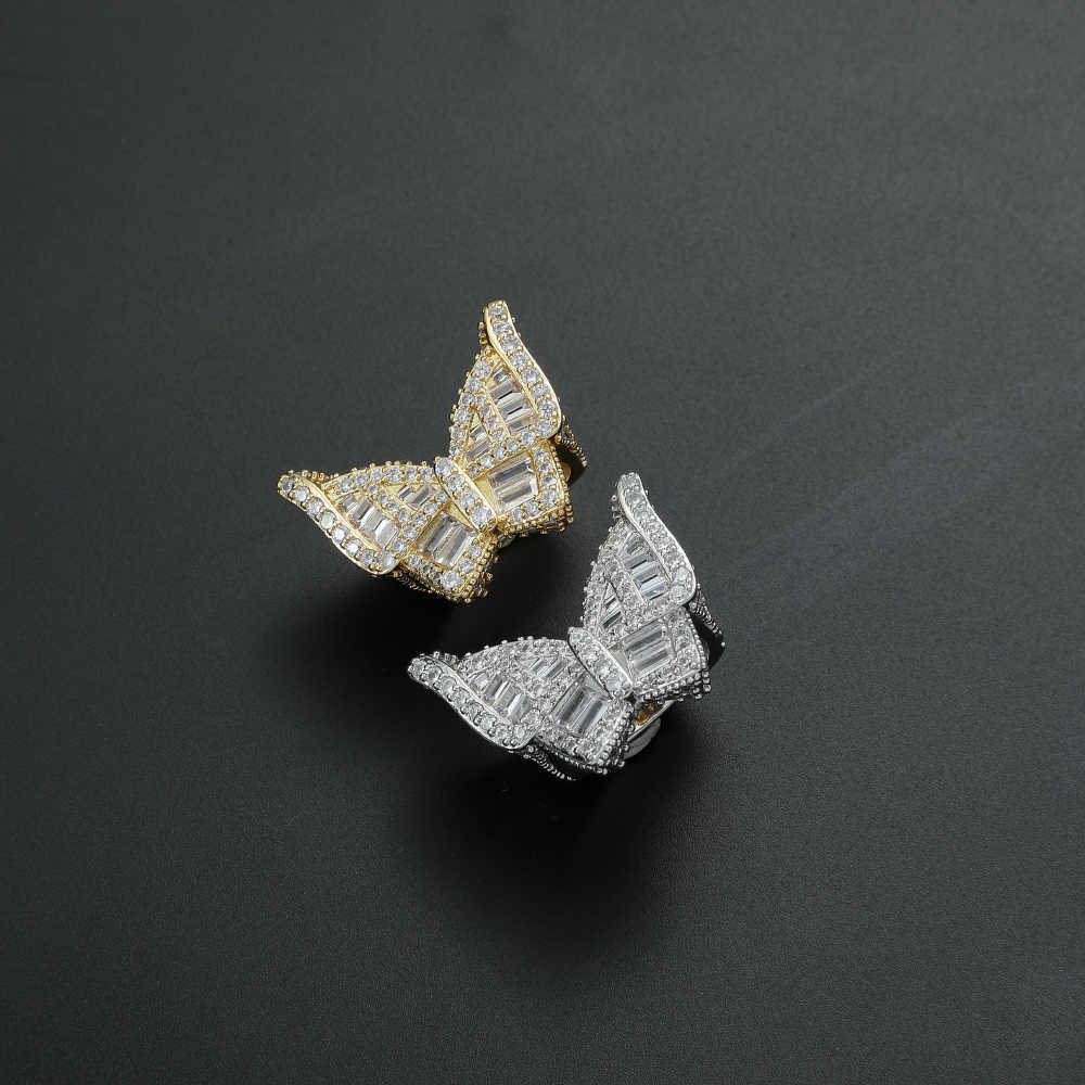 

Brass Ring Butterfly Micro pave with AAA CZ Bling Hip Hop Jewelry R029