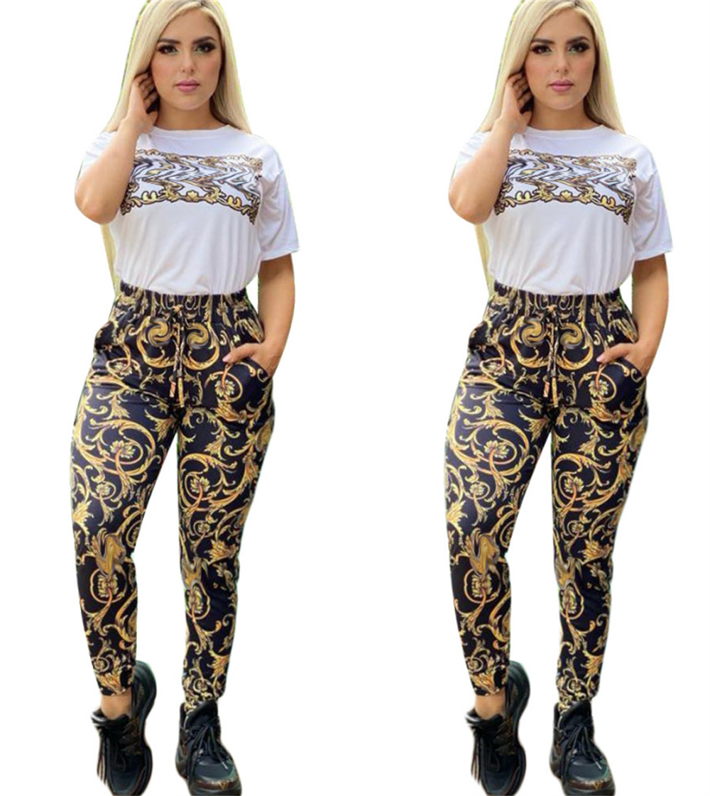 

Womens 2pcs Tracksuits Designer printed sport suits short-sleeve shirts and pants two piece sets outfits suit tracksuit Outfit Clothes Size S-2XL, White