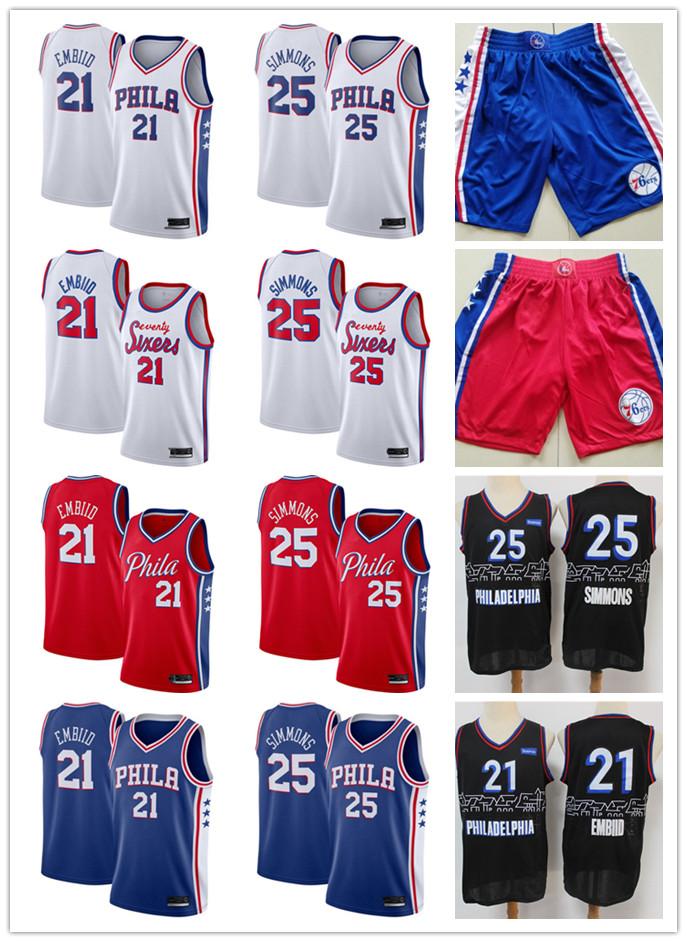 

Mens Philadelphia Throwback 76ers Joel 21 Embiid Ben 25 Simmons Hardwood Classics Basketball Jersey Basketball Shorts, Black;red