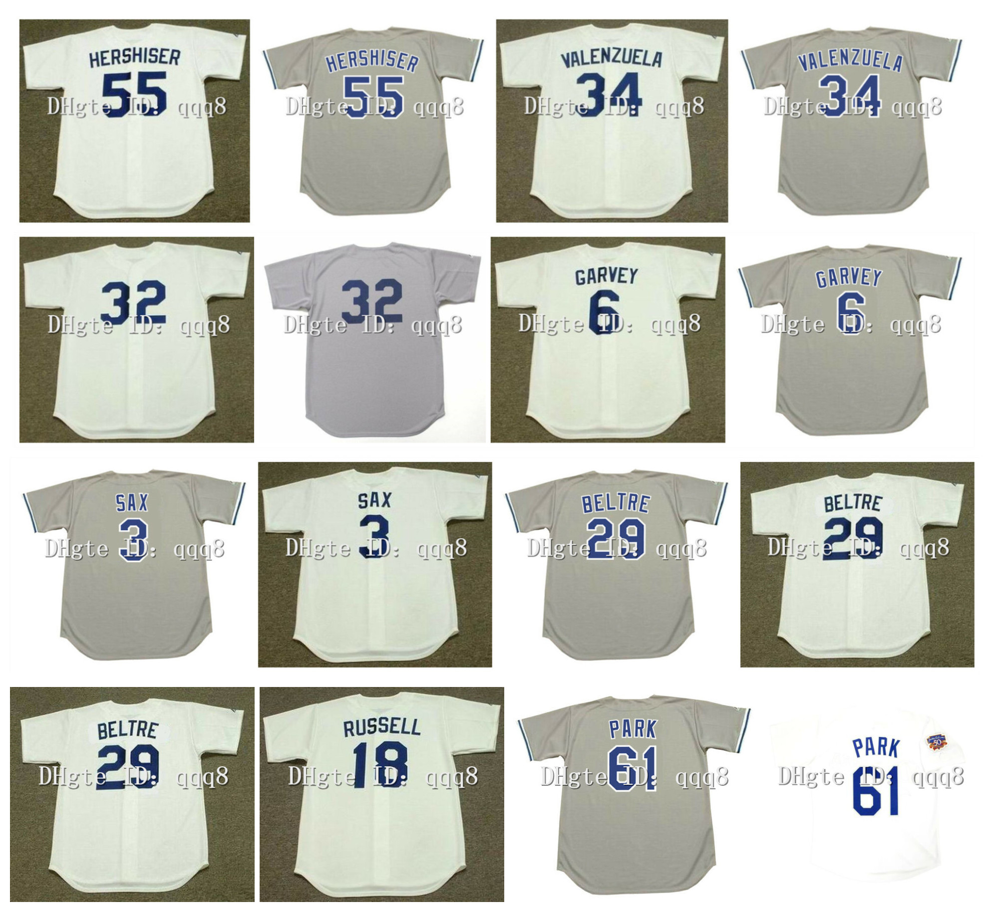

Throwback Dodgers Baseball Jersey LA FERNANDO VALENZUELA 55 OREL HERSHISER 32 SANDY KOUFAX 6 STEVE GARVEY 3 STEVE SAX 29 ADRIAN BELTRE 18 BILL RUSSELL 61 CHAN HO PARK, As pic
