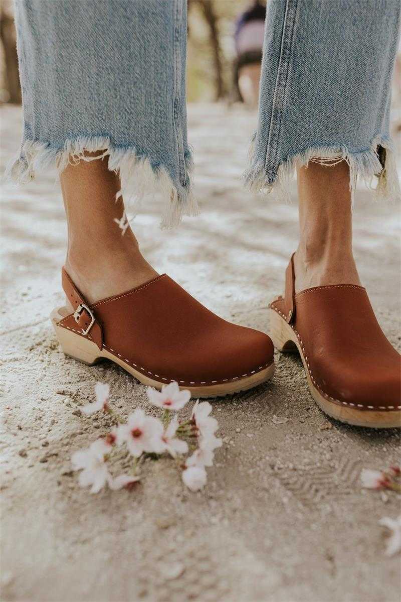 

2021 New Retro Soft-soled Baotou Half Slippers Square-toed Soft-soled Mules Two-wear Women's Slippers Zapatos Para Mujer XM001 Y0721, Brown