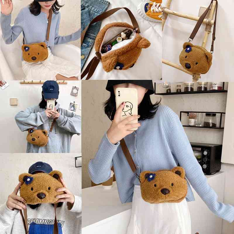 

New teddy bear head backpack doll cartoon cute mobile phone Plush bag women's single shoulder diagonal
