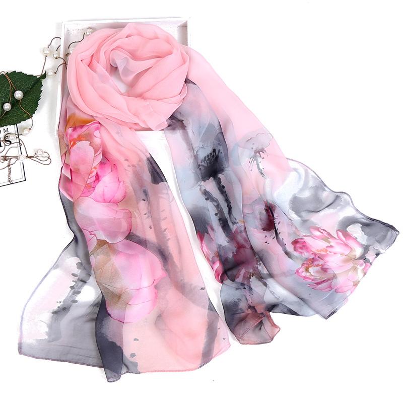 

Scarves 2022 Silk Floral Print Scarf Fashion Women Rose Printing Long Soft Wrap Simulation Shawl Beach