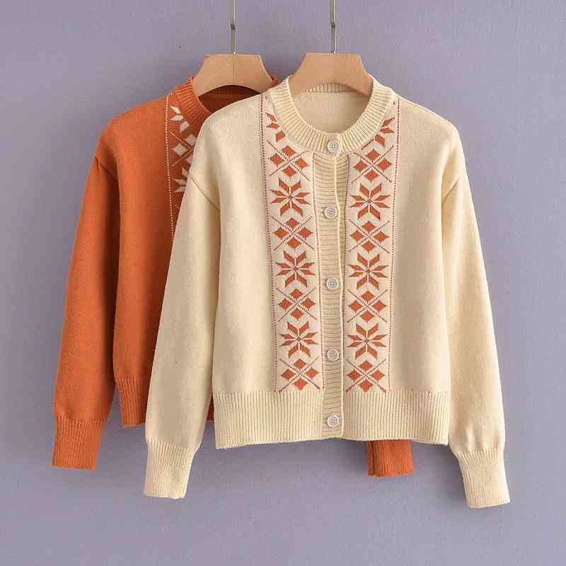 

Women's Sweaters Autumn and Korean winter ladies simple with long sleeves around the neck diamond jacquard mesh cardigan women JXPZ, 1# shoe box