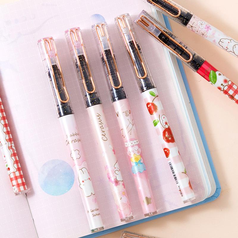 

6Pcs Large Ink Cartridge Gel Pens With Pen Clip Cute Rollerball Pen Black ink School Office Stationery For Students