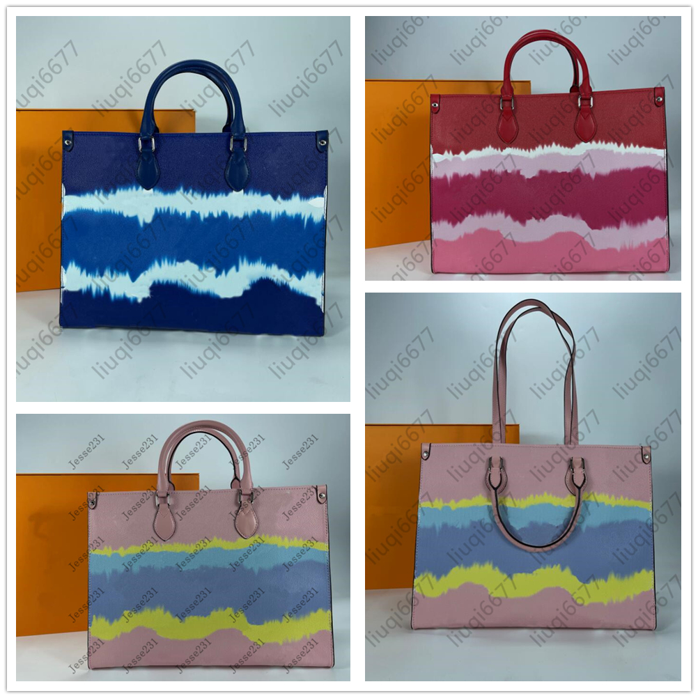 

High Quality Leather Paris Fashion Womens Shopping Bag totes Large size 41cm Tie Dye Canvas Shoulder Bags Crossbody Purse Messenger Handbags, Red 41cm