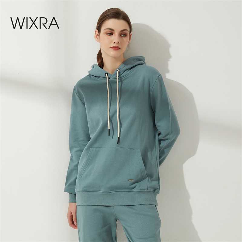 Wixra Unisex Heavy Basic Hooded Sweatshirts 100% Cotton Hoodies Long Sleeve Women Spring Casual Streetwear for Men 210927