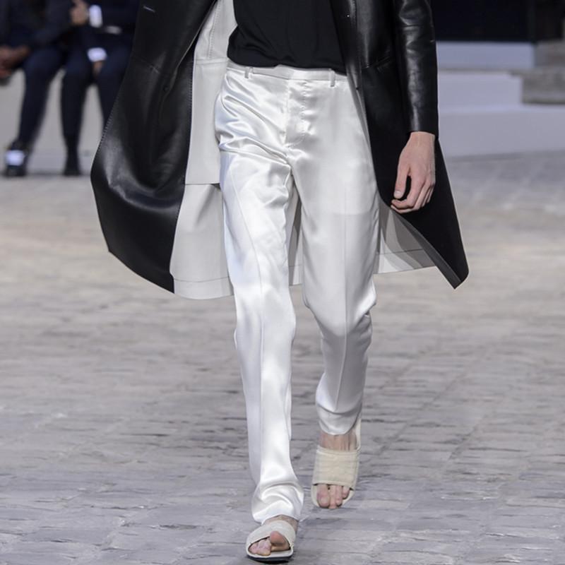 

Men's Pants 27-46 2022 Clothing Original Niche Catwalk Silk Satin Casual Trousers Plus Size Costumes, Black