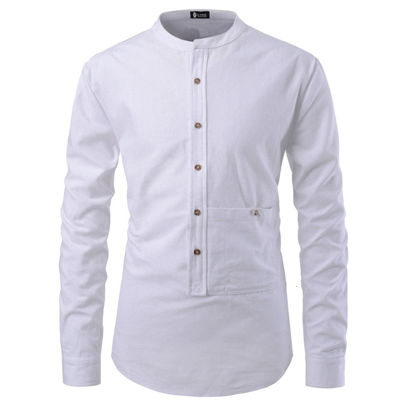 

2021 Blusas Mens White Autumn New Long Sleeve Shirts for Men Man Solid Color Mandarin Collared Pullover Shirt Chemise Px8e, Red