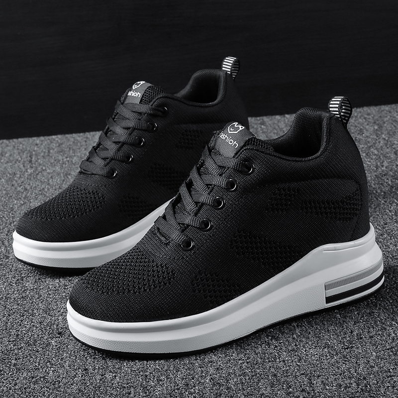 

Women Fashion Wedge Sneakers Trendy Breathable Mesh Walking Casual Footwear Lace Up Ladies Platform Height Increasing Sneakers