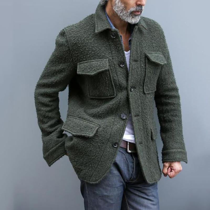 

Men's Jackets Autumn Casual Solid Turn-down Collar Coat Men 2021 Fashion Single Breasted For Winter Vintage Long Sleeve Outerwear, Black;brown