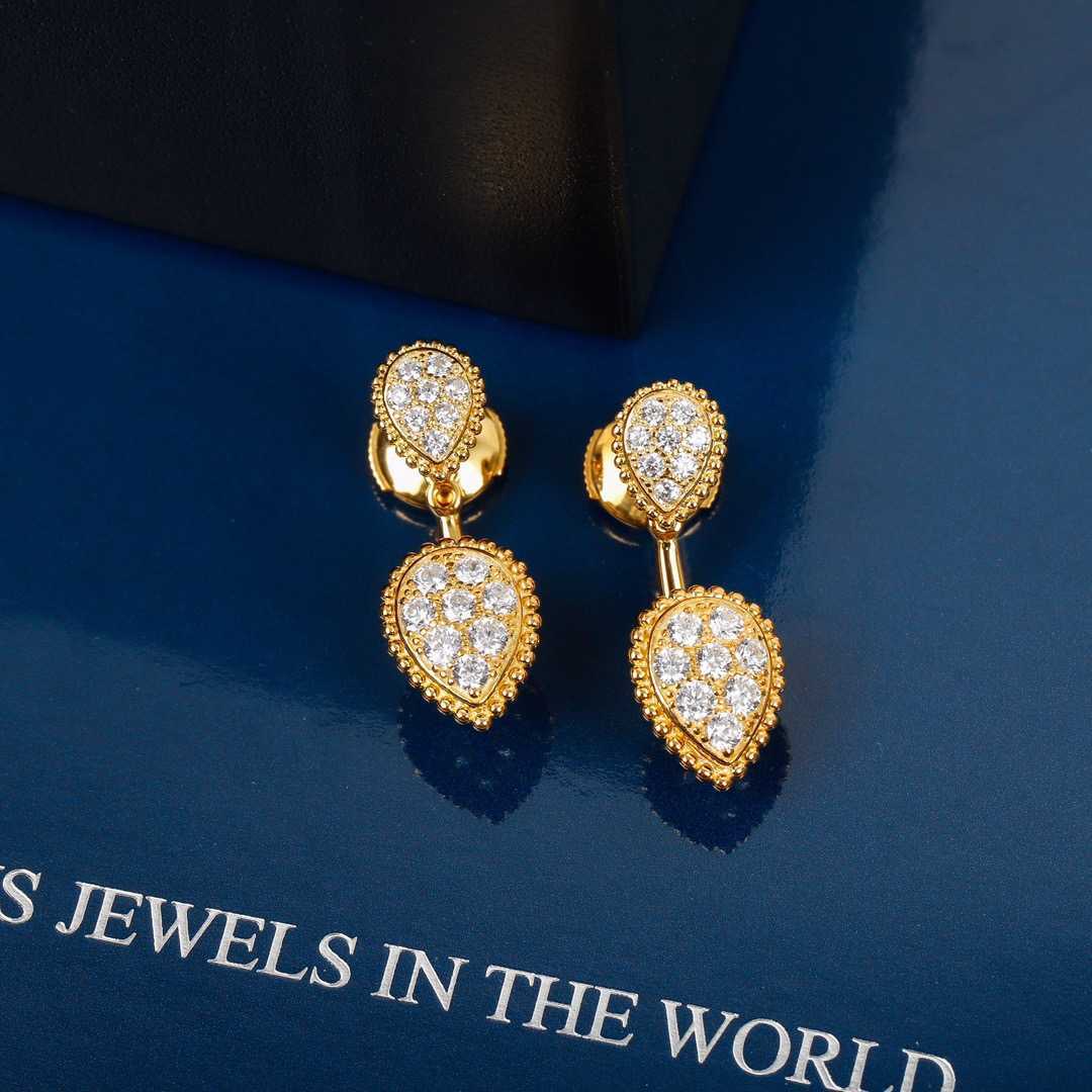 

Hot Brand Pure 925 Sterling Silver Earrings Gold Color Water Drop Full Diamond Stud Earrings White Gold Two Wear Design Fine