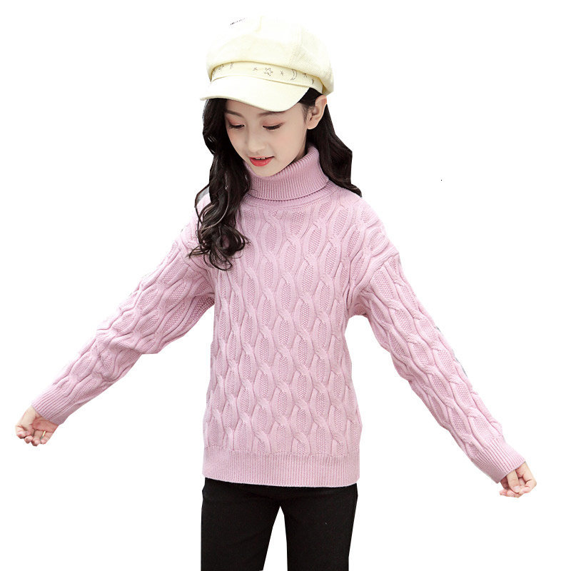 

2021 New Cardigan Girls Sweaters Teens Knit Tights Children Long Sweater High Autumn Turtleneck Winter Clothes 4-13years Rcfq, Pink.