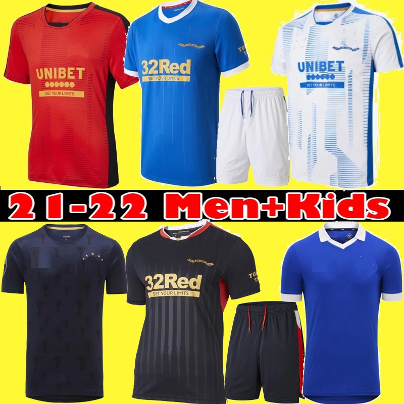 

Rangers 150th Anniversary Soccer Jerseys Glasgow 2021 2022 DEFOE MORELOS KENT ARFIELD 21 22 Home away football shirt Men Kids Kit, Red