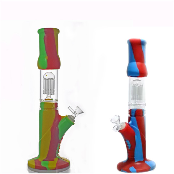 

14.5inch Silicone Bongs Percolators Big Straight arm tree perc Beaker bong With Glass Filter Bowl unbreakable Dab Rig Hookah