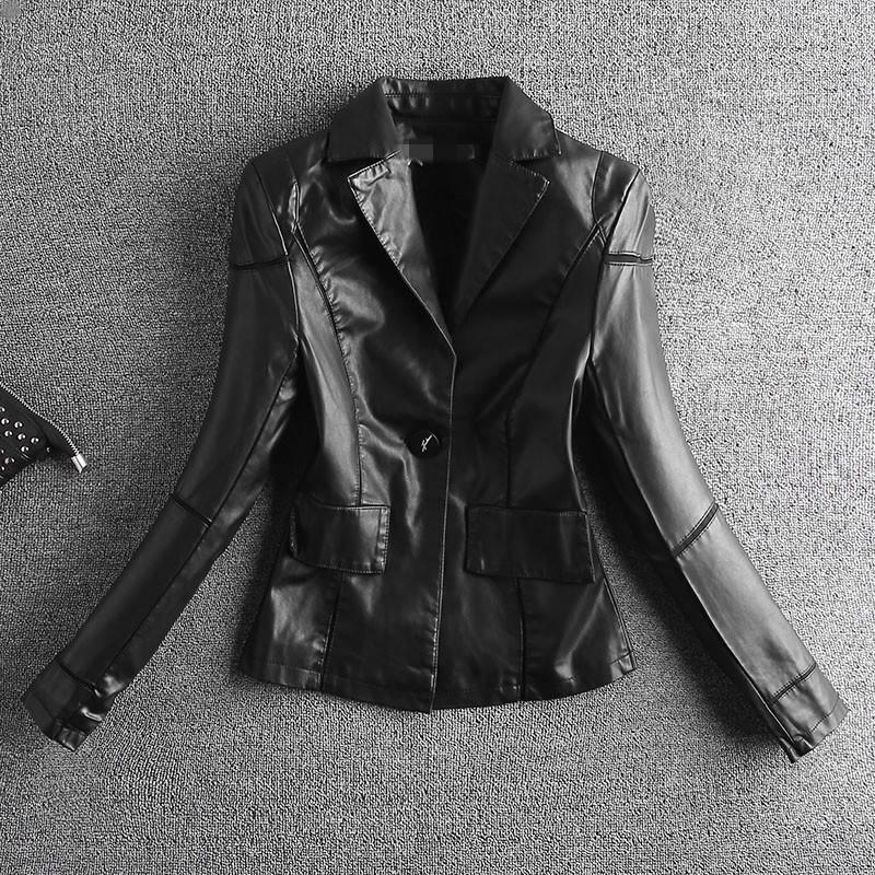 

Women's Leather & Faux Black Red Short Spring And Autumn Outerwear 2021 Fashion Slim Motorcycle Jacket Female Clothing Coat