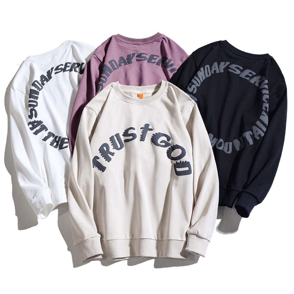 

High street Kanye beauty trendy letter hip hop loose round neck sweater men's and women's casual couple's wear, Black