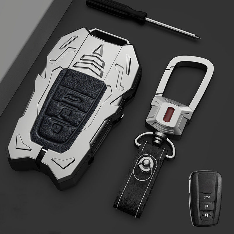 

For Toyota c-hr Corolla Prado Highlander avalon 8 Camry Metal Zinc alloy leather key cover remote protection case, Black
