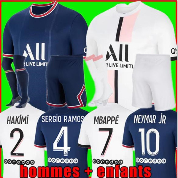 

MESSI MBAPPE HAKIMI SERGIO RAMOS WIJNALDUM soccer jerseys 21 22 PSGICARDI Maillots football kit 2021 2022 VERRATTI Fourth shirt Men kids uniforms maillot de foot, Style 4
