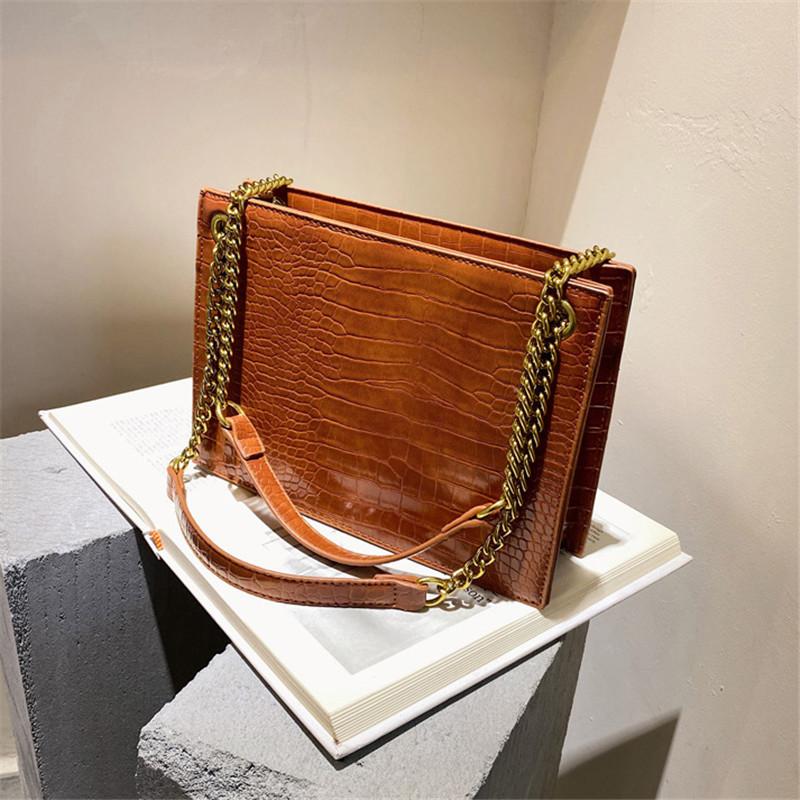 

Women Large Capacity Shoulder Bag Chain Female Crossbody Bag Square Youth High Quality Work Crocodile Pattern PU Leather, Blue