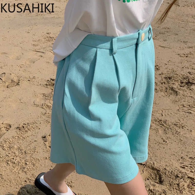 

KUSAHIKI Korean Causal Solid Half Women Pants High Waisted Straight Trousers Summer Pants Capris Pantalones Mujer 6H242 210602, Apricot