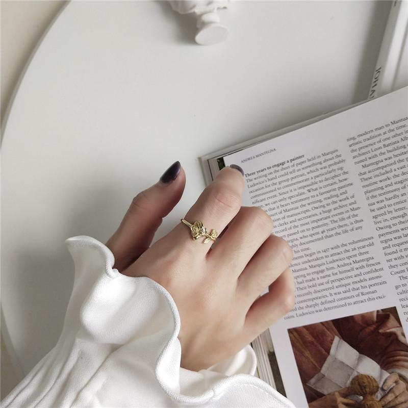 

Cluster Rings RUIYI Real 925 Sterling Silver 18K Gold Rose Flower Open For Women Fashion Resizable Girls Students Birthday Gifts