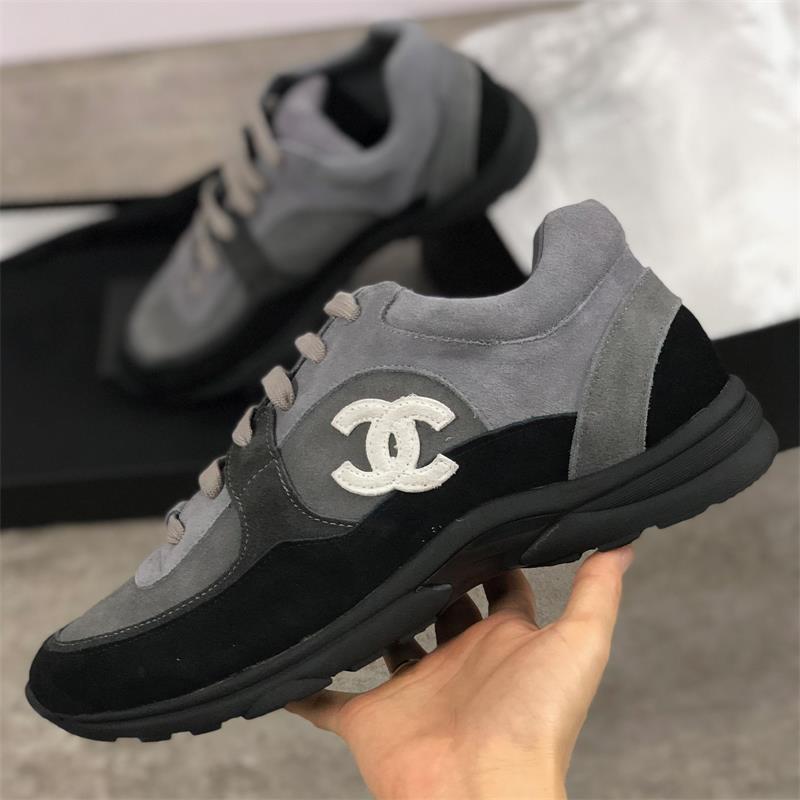 

Top Quality Velvet Calfskin Shoes Designer Sneakers Men Platform Trainers Women Real Leather Flats Lace-up Casual Shoe size 35-46, Black