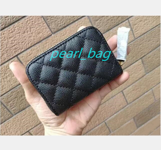 

Lady Elegant black Zipper Pocket Wallet Designer coin purses Women card holder Fashion accessories caviar Small leather bag, Red;black